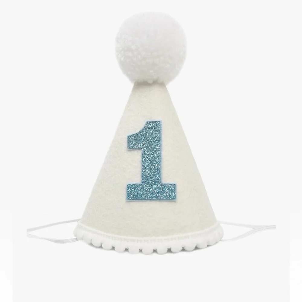 White and Blue Party Hat with Pom Pom